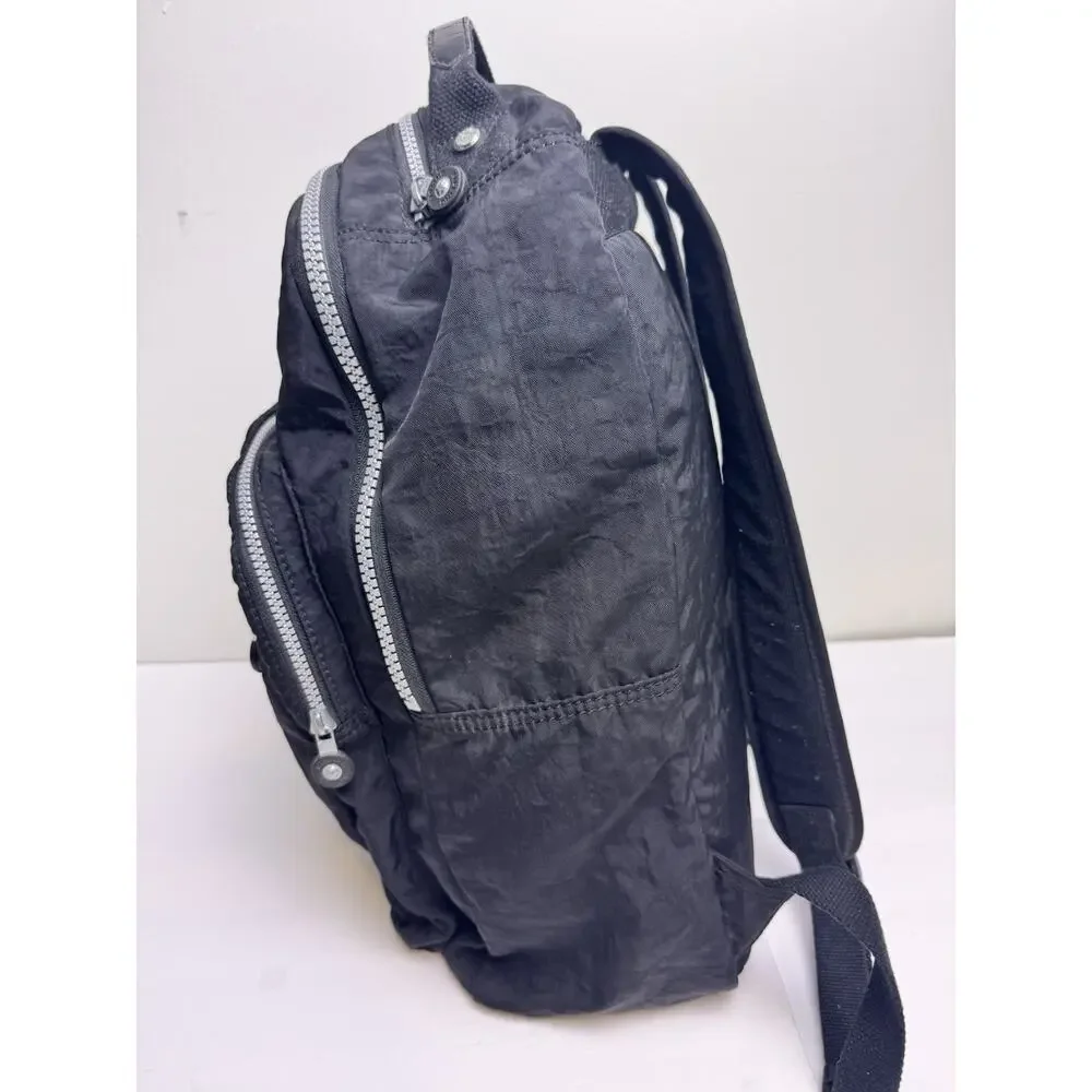 Kipling Seoul Backpack Black Tonal Nylon Laptop Bag w/ Monkey Keychain